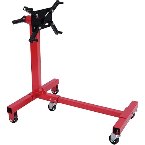 1250 lbs Engine Stand Heavy-Duty Engine Motor Stand Steel with 360° Head, 5 Swivel Casters Folding H-Frame Rotating Engine Stand for Auto Repair, Garage, Vehicle Maintenance, Red