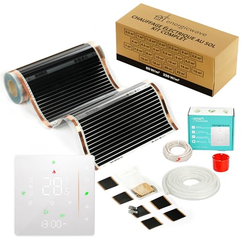 Tapis de Chauffage Sol Électrique 4m² 150 W/m² - Kit Complet avec Thermostat Wi-Fi, Tapis Chauffant, Natte Chauffante pour Carrelage, Grès Cérame et Sols...