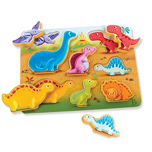 Image of B. toys- Peek & Explore - Dinosaurs- Wooden Puzzle – Chunky Puzzle for Toddlers, Kids – Dinosaur Puzzle – Educational & Developmental Toys – 2 Years +