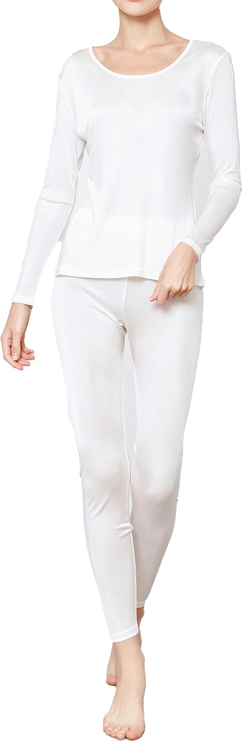Womens Natural Thicker Silk Long Underwear Mulberry Silk Long Johns Thermal Underwear Sets