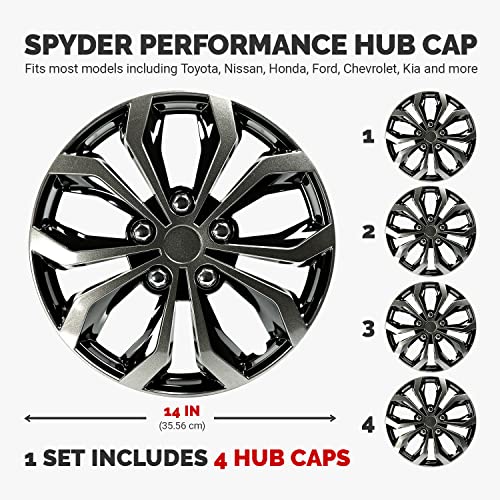 Pilot Automotive Wh138-14Gb 14 Inch Spyder Black & Gunmetal Grey Universal Hubcap Wheel Covers For Cars - Set Of 4 - Fits Most Cars, Black/Gunmetal #TOP1