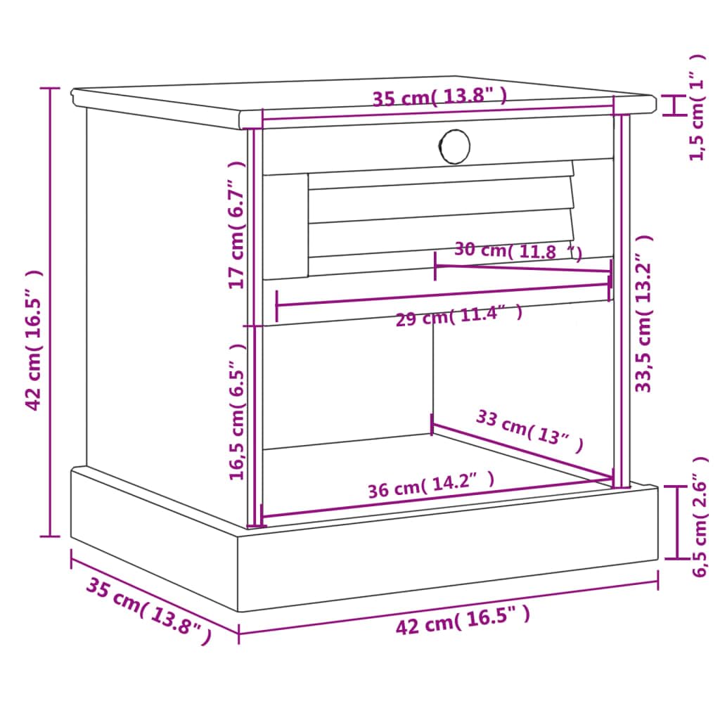 Mesa de noche VIGO 42 x 35 x 42 cm, madera de pino maciza, con cajón y estante de almacenamiento, mesa auxiliar de madera maciza duradera con mango de metal, diseño rústico