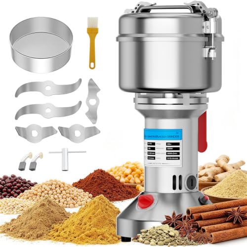 Elektrische Getreidemühle 750g-2000W Hochleistungsmotor, 30-300 Mesh Feinheit, 3-stufiges Messersystem, für Gewürze, Kräuter, Nüsse und...