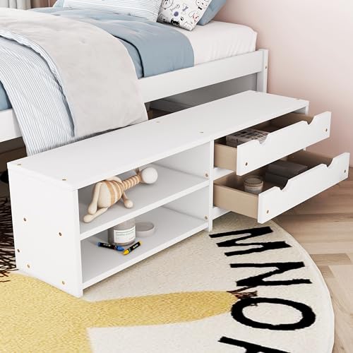 Full-Size-Storage-Bed-Solid-Wood-Bed-with-Trundle-Under-Bed-Storage-Box-of-2-Drawers-Shelves-and-NightstandWhite Full Size Storage Bed Solid Wood Bed with Trundle Under Bed Storage Box of 2 Drawers Shelves and NightstandWhite