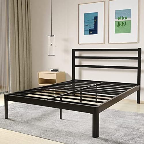 Woozuro California King Bed-Frame And Non Slip Mattress Stoppers,14 Inch Metal Platform Bed Frame,Non-Slip Mattress Foundation, Heavy Duty Steel Slats Support,No Box Spring Needed #TOP1