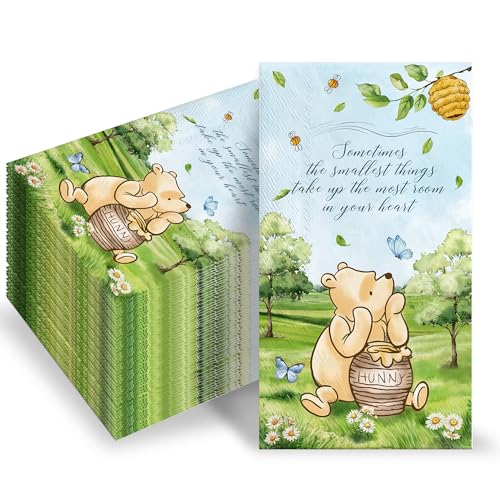 100pcs Bear Baby Shower Napkins Blue Paper Hand Towels for Bathroom Decorative Disposable Cartoon Theme Napkins Party Supplies Dinner Birthday Baby Shower Decorations