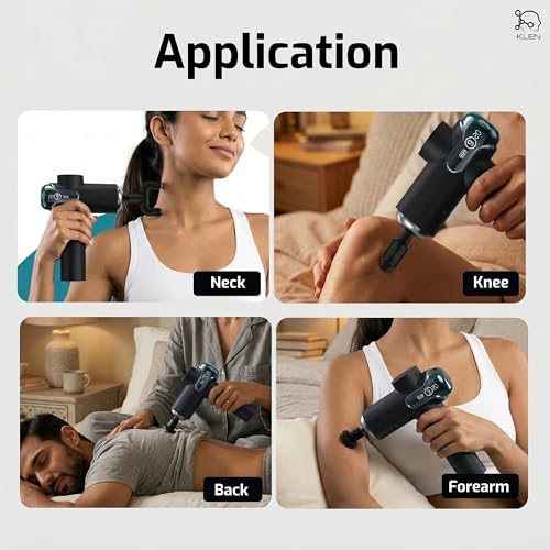 Image of KLEN Rechargeable Massage gun for pain relief Handheld portable Body Massager For Back, Legs & Shoulders Includes Vibrating heads -Muscle Relaxion Home or gym use