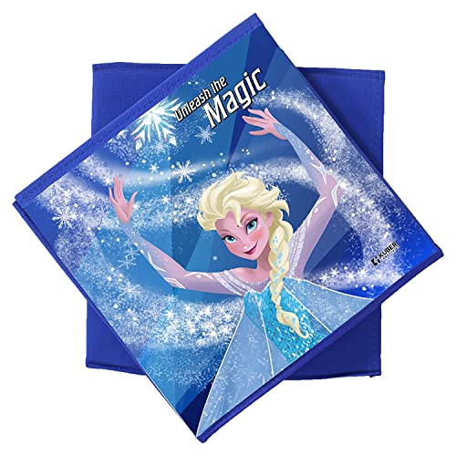 Image of Kuber Industries Disney Frozen Print Foldable Cube Box|Non Woven Storage Box For Clothes|Storage Organizer for Toys, Books, Baby Clothes|Pack of 4 (Blue)