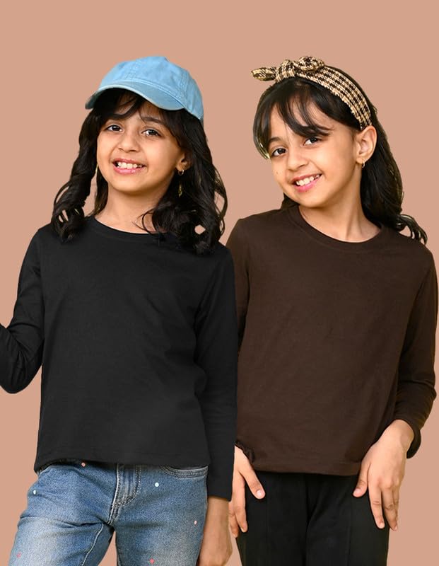 Image of Nusyl Girls Full Sleeves T-Shirt for Kids | Cute Printed Casual Wear | Soft Cotton Blend | Comfortable Regular Fit | 2-16 Years | Multiple Colors