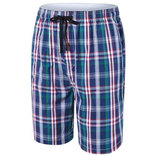 Image of MoFiz Men's Plaid Pajama Shorts 3-Pack Woven Cotton Sleep & Lounge Shorts, Lightweight PJ Bottoms with Pockets & Button Fly