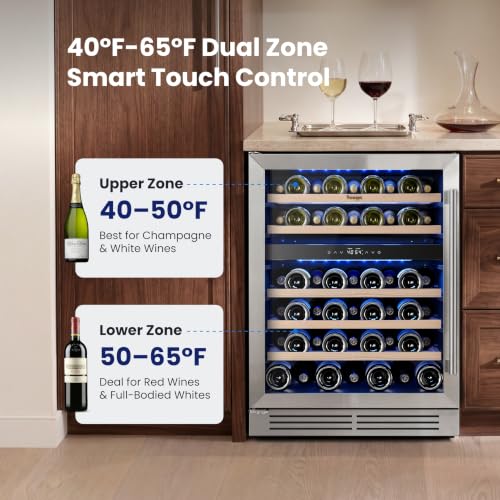 Image of Yeego 24 Inch Dual Zone Wine Fridge with 52 Bottle, Left-Hinged