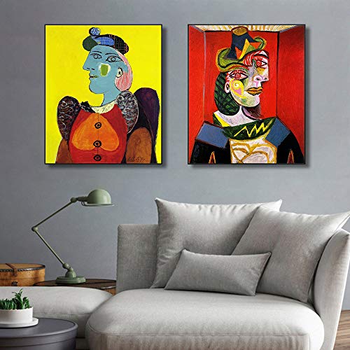 INVIN ART Framed Canvas Art Combo Painting 2 Pieces by Pablo Picasso Wall Art Series#15 Living Room Home Office Decorations(Black Slim Frame,24