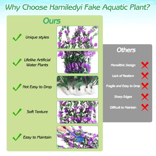 Image of Hamiledyi Purple Green Serrated Leaf Tall Aquarium Plastic Plants Artificial Fish Tank Plant Aquarium Decor Extra Large Lifelike Aquatic Plant Suitable for Saltwater and Freshwater 21.6-inch Tall 2Pcs