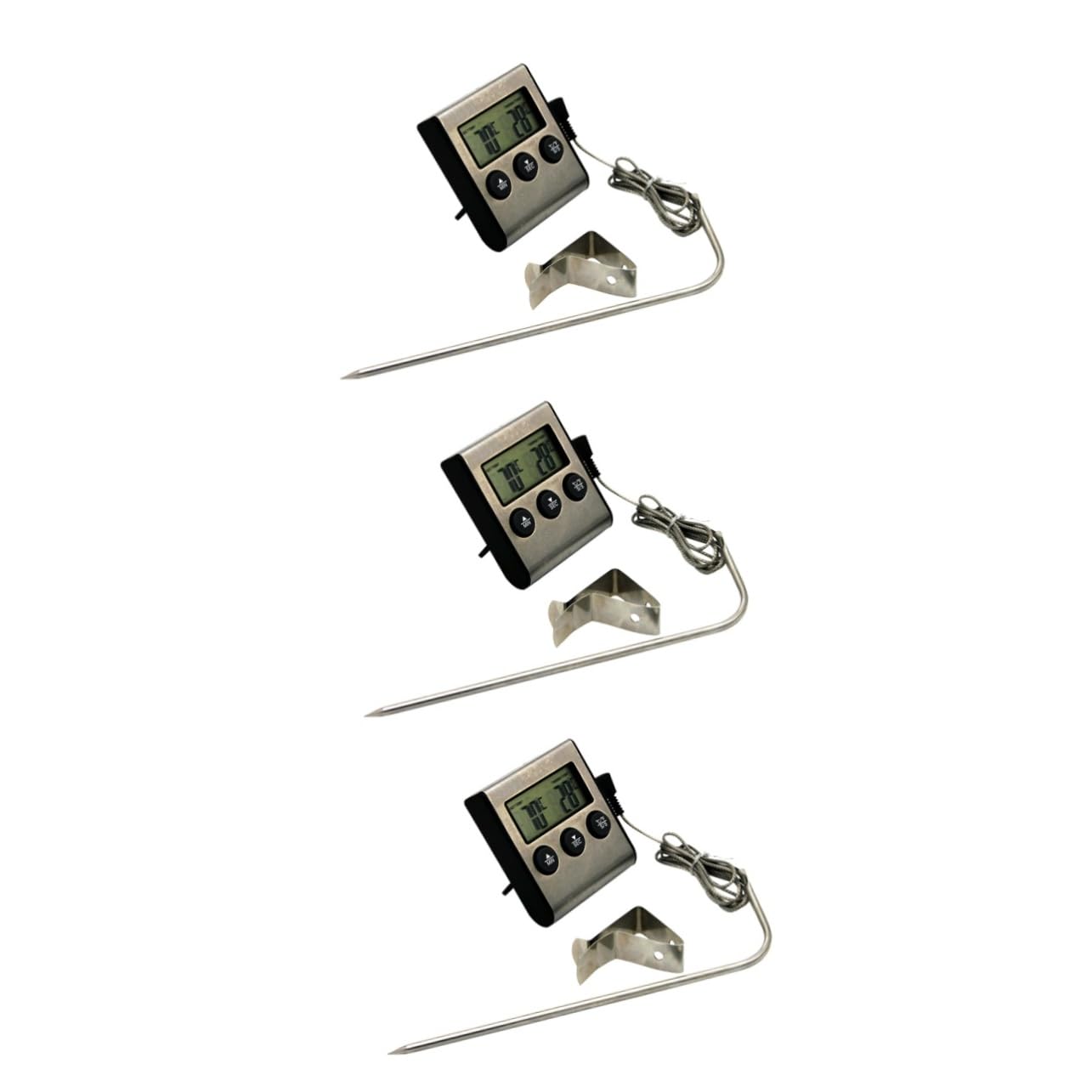 Cabilock 3 Sätze Grillthermometer Im Freien Sofortig Temperaturfühler Für Fleisch Fritteuse Fleischtemperaturmesser Ofen Kochen Timer Alarm Fleischtemperaturanzeige Edelstahl 304 Silver