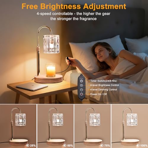 Candle Warmer Lamp with Timer and Dimmer 4-Level Dimmable Flower Light Heat Lamp for Jar Candles Adjustable Height Modern Cute Home Decor for Living Room Bedroom (Gradient-Square) - image 3
