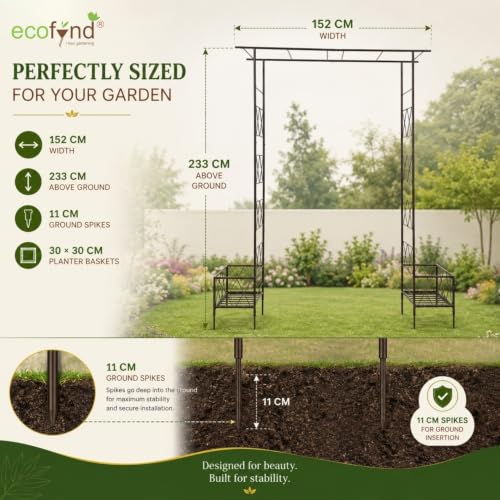 Image of ecofynd 8 Feet High x 5 Feet Wide Graden Arch Plant Stand, Metal Arbor Trellis for Climbing Plants, Backdrop Stand for Outdoor Indoor Wedding Lawn Backyard Party Decoration Items, Patio (GARCH002-BLK)