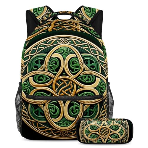 Ensemble sac d'école celtique vert large à haute capacité