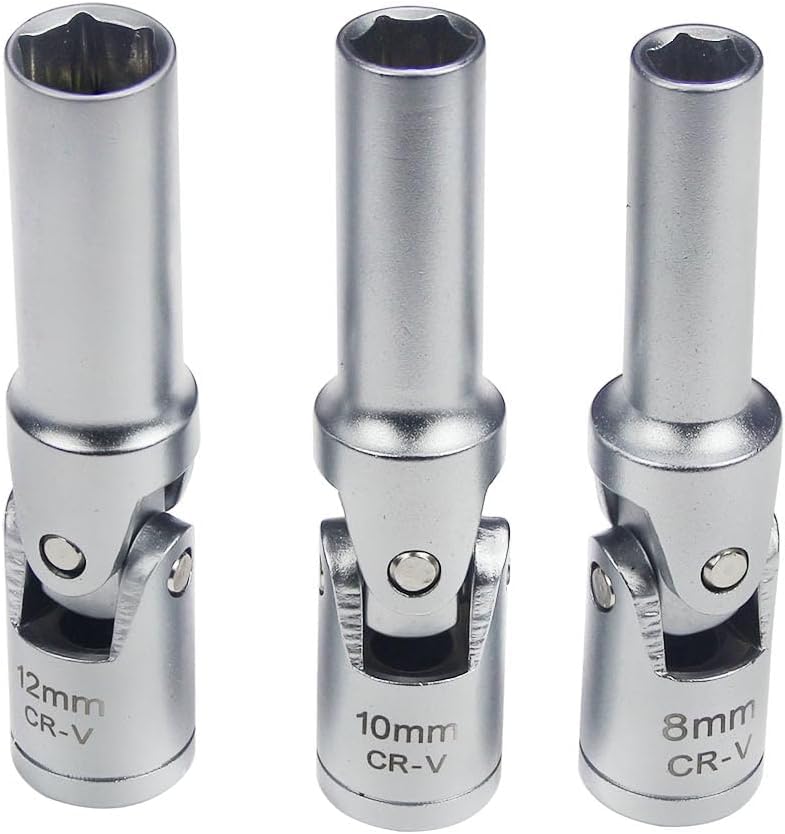 4 Piece Glow Plug Socket Set with 3/8" Dr T-Bar, Glow Plug Sizes (8mm, 10mm, 12mm) Ideal Broken Glow Plug Removal Tool