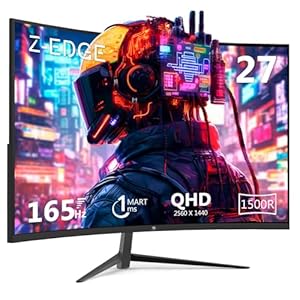Z-Edge 27-inch Curved Gaming Monitor 16:9 2560×1440 165/144Hz 1ms Frameless LED Gaming Monitor, UG27Q AMD Freesync Premium Display Port HDMI