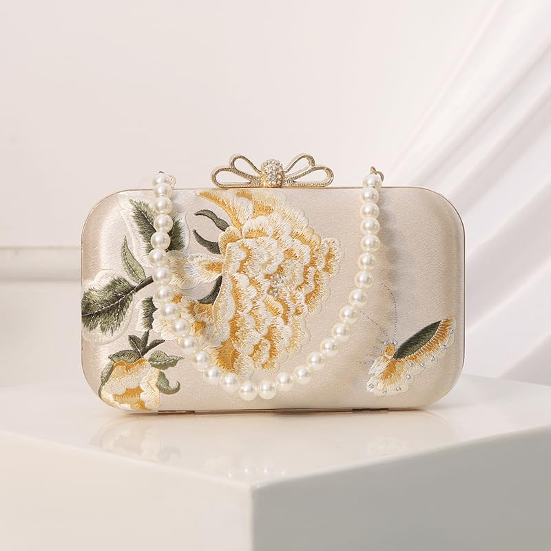 Pochette de soirée élégante ornée de fleurs et perles de nacre - 6
