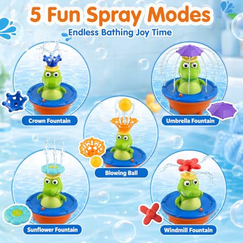 Image of Kidology Crocodile Sprinkler Bath Toy for Kids with LED Light-Up Fountain | Water Squirt Toy with 5 Spray Modes | Floating Water Toy for Kid | Birthday Gift for Boys & Girls