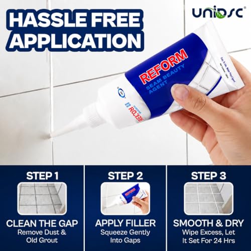 Image of UNIDSC Tiles Gap Filler 180g with Applicator | Grout Repair Paste for Floor & Wall | Crack Resistant, Waterproof & Long Lasting | Easy Apply Nozzle | For Bathroom, Kitchen & Floor Tile Joints (180g)
