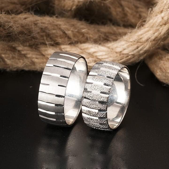 Silber Ehering Set Silber Paar passende Eheringe Sets Personalisierte Mann und Frau 925 Sterling Silber Ehering Set