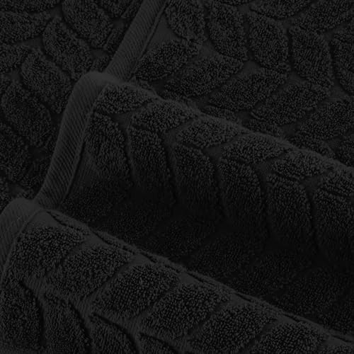 Image of Elegant Comfort Luxury 6-Piece 100% Turkish Cotton Jacquard Braided Textured Premium Hotel Quality Towel Set-Soft and Absorbent, Includes 2 Bath Towels, Hand Towels & Washcloths, Black(Pack of 4)