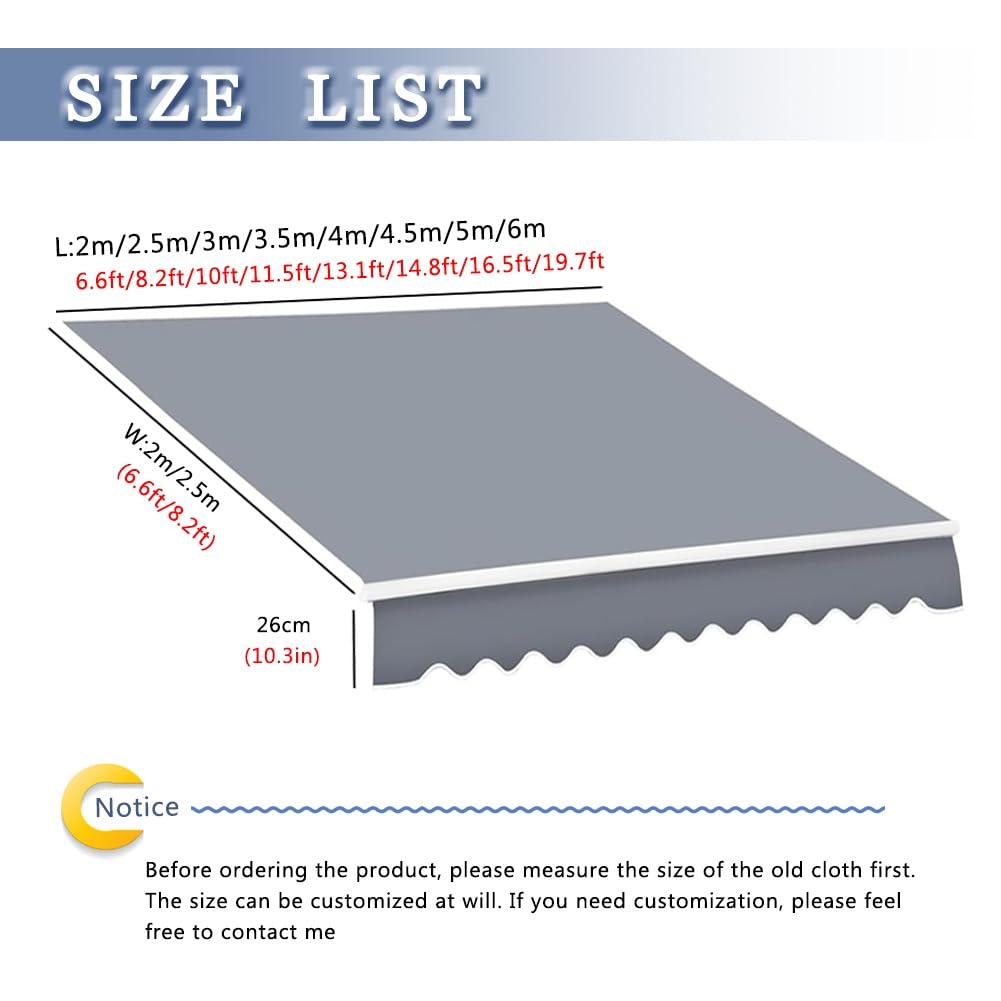 UV-beständig Markisenbespannung Markisenstoff Aus Polyester Markisentuch Mit Volant Für Balkon Veranda Markisen 4x2m 4.5x3.0m 6x2.5m (ohne Rahmen)(4.5x2.5m)