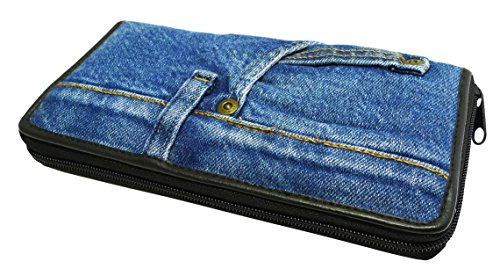 Upcycling Blue Denim Money Zip Around Wallet Wristlet Purse for Women