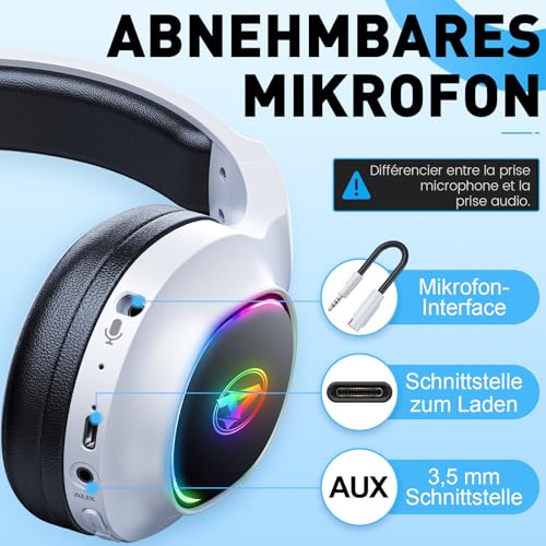 Wireless Gaming Headset mit Mikrofon für PS5 PS4 PC Handy, Niedriger Latenz – Ansicht 6