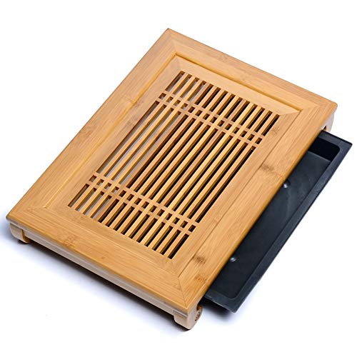 Tea Talent Reservoir Type Bamboo Tea Tray - Japanese/Chinese Gongfu Tea Table Serving Tray Box For Kungfu Tea Set 15.7 X 11.4 X 2.5 Inch, Natural Color #TOP5