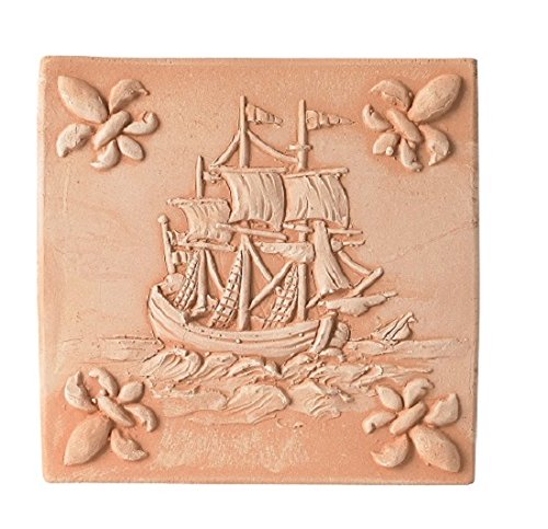 PANNELLI DA PARETE IN TERRACOTTA (SET 2 PEZZI) VELIERO ED EOLO RIVESTIMENTO IN COTTO NATURALE COCCIO ARREDO CASA GIARDINO PORTICO DECORAZIONI A MURO