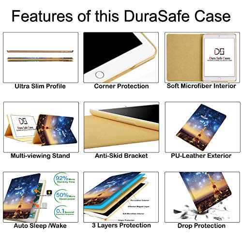 Image of DuraSafe Cases for iPad Air 5th 4th 6th 11th [ Air 11 /6 2024 /5 2022 /4 2020 ] A2588 A2316 MYFQ2HN /A MYFN2HN /A MYFQ2HN /A UltraSlim Printed Smart PU Leather Flip Folio Book Cover - Paris Night