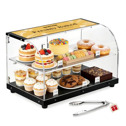 Image of WantJoin Pastry Display Case, 22-inch 2-Tier Countertop Display Case with Magnetic Doors & 3 Trays, Acrylic Commercial Food Display for Bakery, Bread, Dessert, Cake Shop