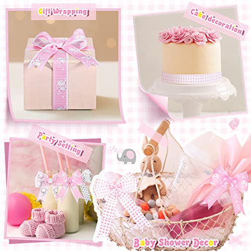 8 Roll Baby Elephant Grosgrain Ribbon 7/8 Inch Baby Shower Craft Ribbon It's A Boy/Girl Foot Print Ribbon For Gift Wrapping Baby Shower Gender Reveal Party Diaper Cake Decor, 40 Yard Total (Pink) #TOP6