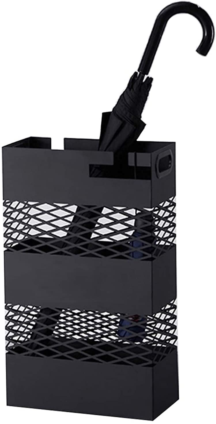 Porte-parapluies fer forgé résistant noir anti-goutte avec bac amovible pratique