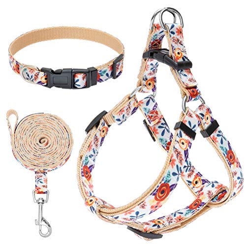 dog leash collar harness set - No Pull Dog Harness and Leash Set with Collar - Heavy Duty & Adjustable Basic Harness for Small Medium Dogs & Cats