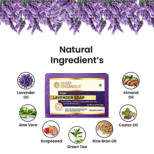 Image of Khadi Organique Natural Herbal Pure Lavender Soap Pack of 3 (100% Handmade Soap)