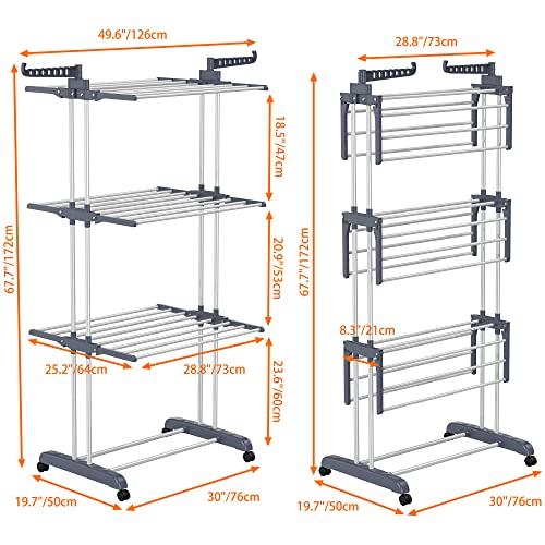 Image of HOMIDEC Metal Clothes Drying Stand Foldable| Cloth Stand for Drying Clothes Foldable | Cloth Hanging Stand | Cloth Drying | Heavy Duty Stand (Grey)