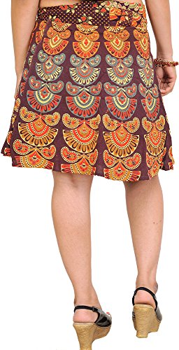Image of Exotic India Sanganeri Wrap-Around Mini-Skirt with Printed Motifs