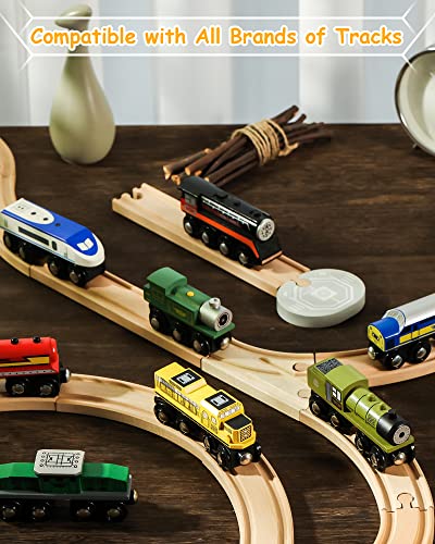 sainsmart jr wooden train set accessories magnetic toy car set 10 pcs compatible with all major brands gift for toddlers boys and girls aged 3