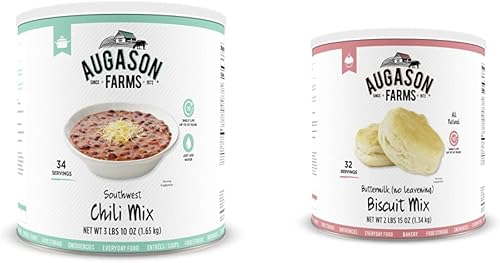 Augason Farms Southwest Chili Mix Peso neto. 3 libras 10 oz (1.65 kg) y suero de leche (sin levadura) Mezcla de galletas 2 libras 15 oz No. 10 lata,