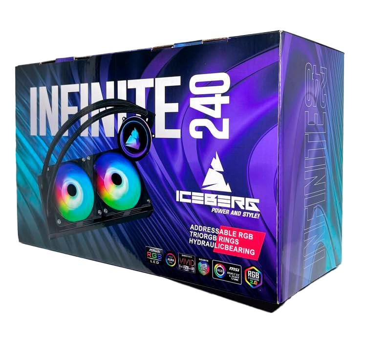 Iceberg Infinite 240 high-Performance Gaming PC aRGB Liquid Cooling, Water Cooler for CPU Intel or AMD with 240mm Radiator and Two RGB 120mm Fans (Black)