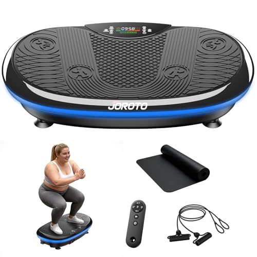 JOROTO Vibrationsplatte 4D für Zuhause -[3 leistungsstarke Motoren] Professionelles Ganzkörpertraining | LED-Lichtleisten Design | bis 180kg/400lbs, Leise & rutschfest,Ideal für Heimfitness
