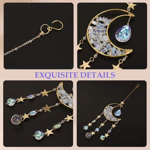Image of HASTHIP Sparkling Opal Moon Charm for Home Decor 16.5 inches Decorative White Opal Acrylic Crescent Hanging Charm Auspicious Home Gift Wall Hangings Car Charm