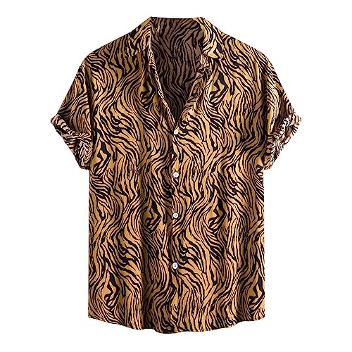 Camisas para Hombres Camisas De Estampado De Leopardo Camas De Solapa Corta De Ajuste Regular