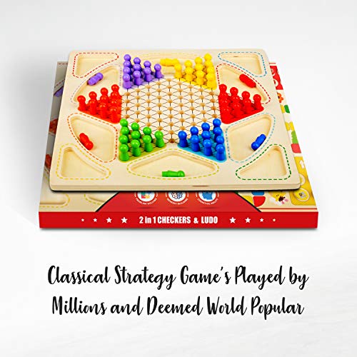 Image of Trinkets & More - 2 in 1 Chinese Checker Board & Ludo and Mikado Sticks Game (Combo) Premium Wooden Classic Board Game for Adults and Kids Superb Family Office Picnic Toys 3+ Years (2 in 1 + Mikado)