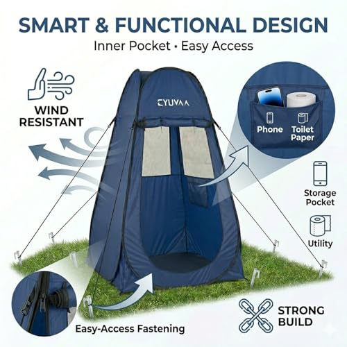 Image of EYUVAA LABEL Pop Up Privacy Tent for Changing Clothes, Portable Dressing Room for Women, Foldable Camping Shower and Outdoor Changing Room, Polyester Silver Coated Toilet Tent with Carry Bag