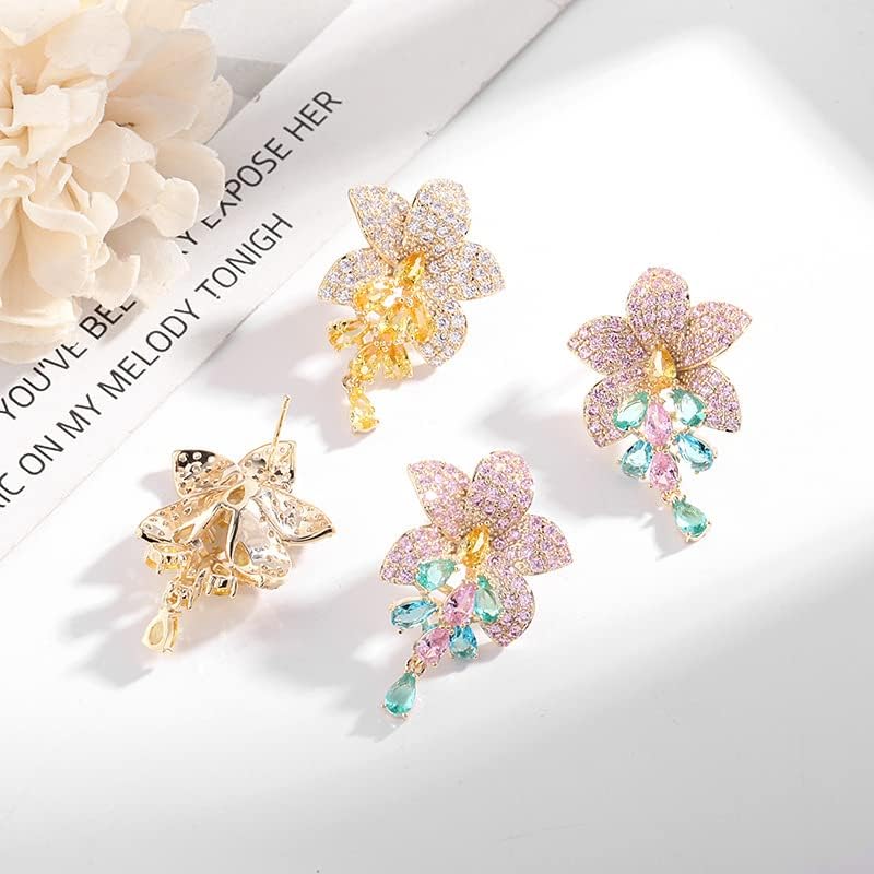 14K Gold Crystal Stud Earrings, Dainty Flower Design, Luxurious Fashion Accessory for Special Occasions